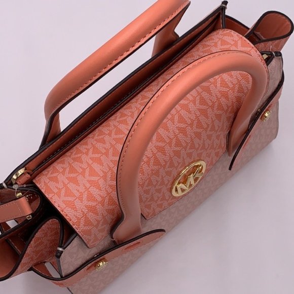 Michael Kors Carmen Medium Color-Block Logo Satchel Crossbody Sherbert Multi - Picture 12 of 16